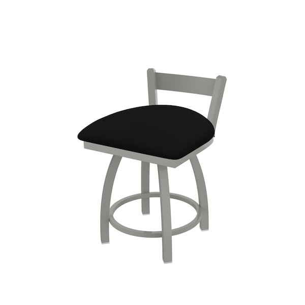 18" Low Back Swivel Vanity Stool, Nickel Finish, Black Vinyl Seat